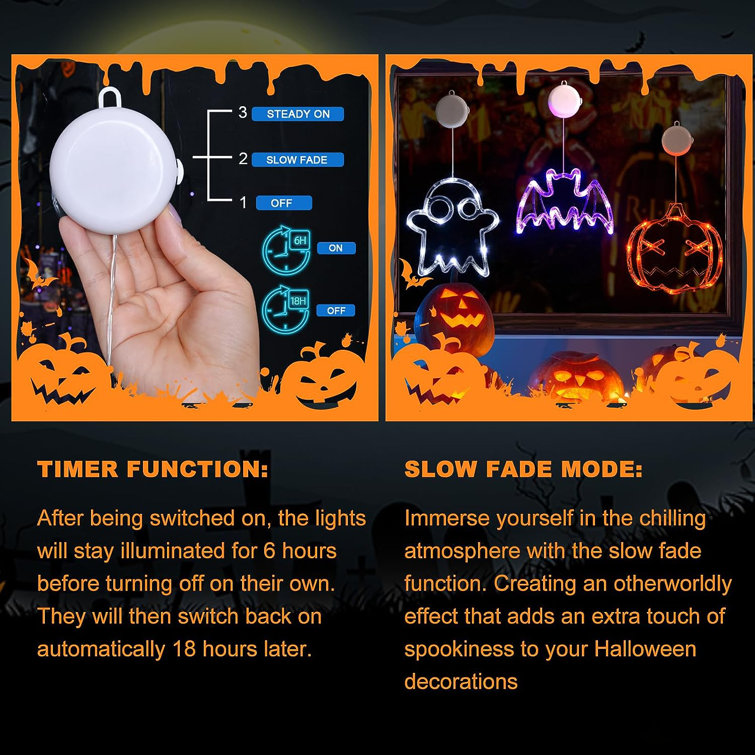 The Holiday Aisle® Halloween Window Lights, Hanging Halloween Decorations  Orange Purple Cat Spider And Bat 183 Leds Indoor String Lights Remote 8  Flashing Modes Timer Curtain Lights Max Connect 2 Sets