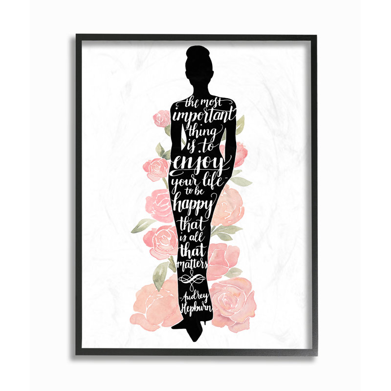 « emblématique silhouette aquarelle roses audrey », impression, H 20 po x l 16 po, Cadre noir