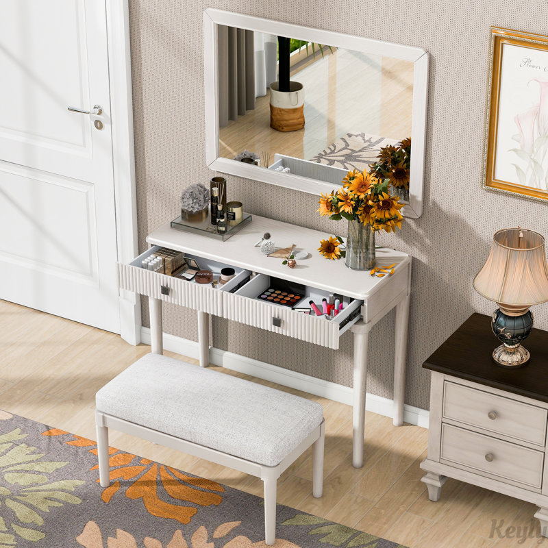 Vanity Desk with Mirror and Stool