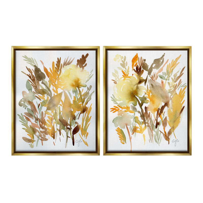 «Country Wheat Abstracti» par Alexandria Gilbert Kincaid, 2 pièces sur toile, Or, H 31 po x l 25 po