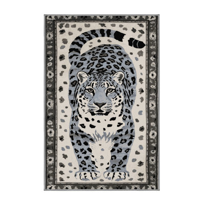 Washable Snow Leopard Big Cats Area Rug