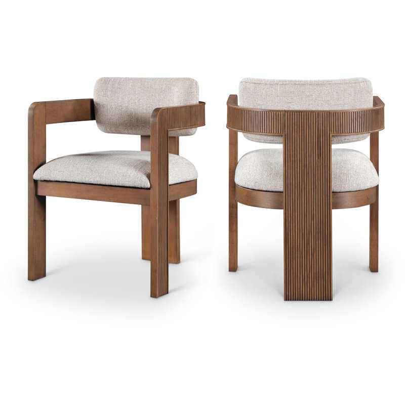 Chaise rembourrée Sacha Frink, Tissu beige texturé en lin, Brun noyer