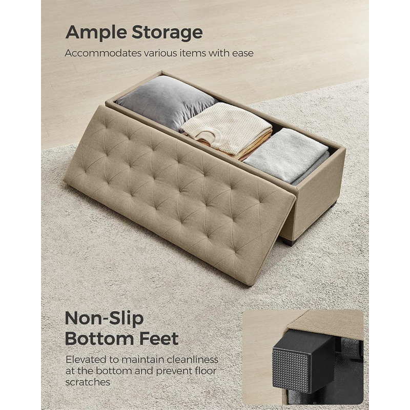 Fabric Upholstered Storage Bench, Light Taupe
