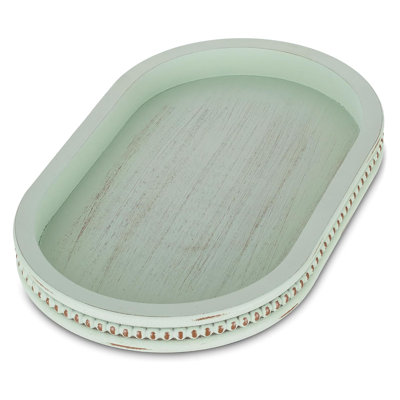 Sage Green Oval Wooden Decorative Tray Modern Farmhouse Style for Coffee Table Bathroom Kitchen Entryway