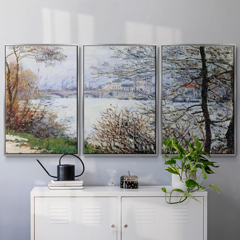 Les rives de la seine, île de la Grande - Toile encadrée multi-pièces, H 24 po x l 48 po x P 2 po, Argent