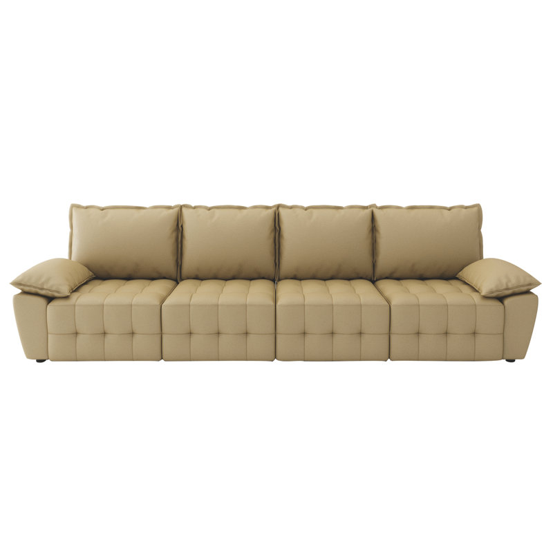 97 inch Modular Sectional Sofa Set, Extra Large L Shaped Couch with Reversible Chaise Modular Convertible Sectional Couch, Couches for Living Room Bedroom Lounge Office, Leather, Mustard Gold
