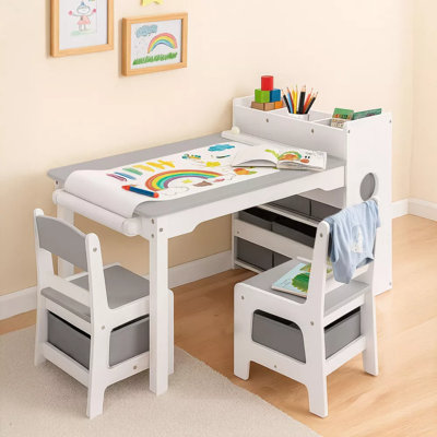 Kids Table and Chair Set with Storage, Toddler Activity Table, 393.8*17.8 Inch Paper Roll