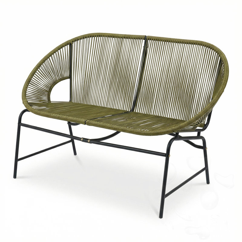 Patio Wicker Sofa With Iron Frame, Green
