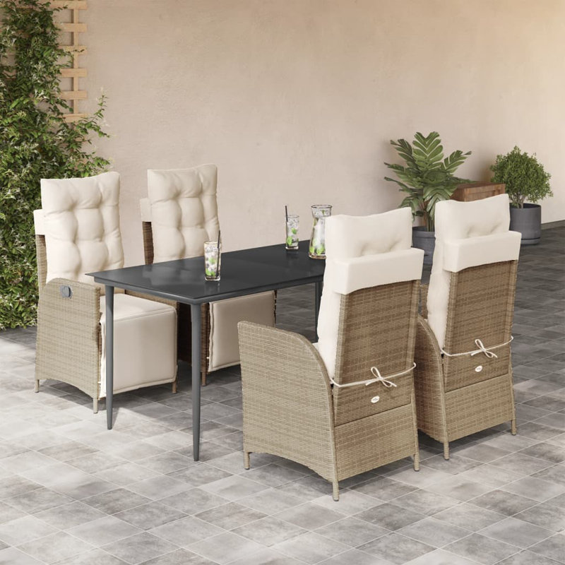 Red Barrel Studio® Patio Dining Set With Cushions Poly Rattan, Beige, 6, Beige
