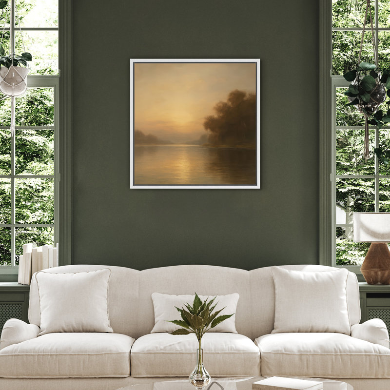 Reproduction de paysage vintage encadrée sur toile encadrée pour décoration de salon, H 24,8 po x l 24,8 po, Blanc