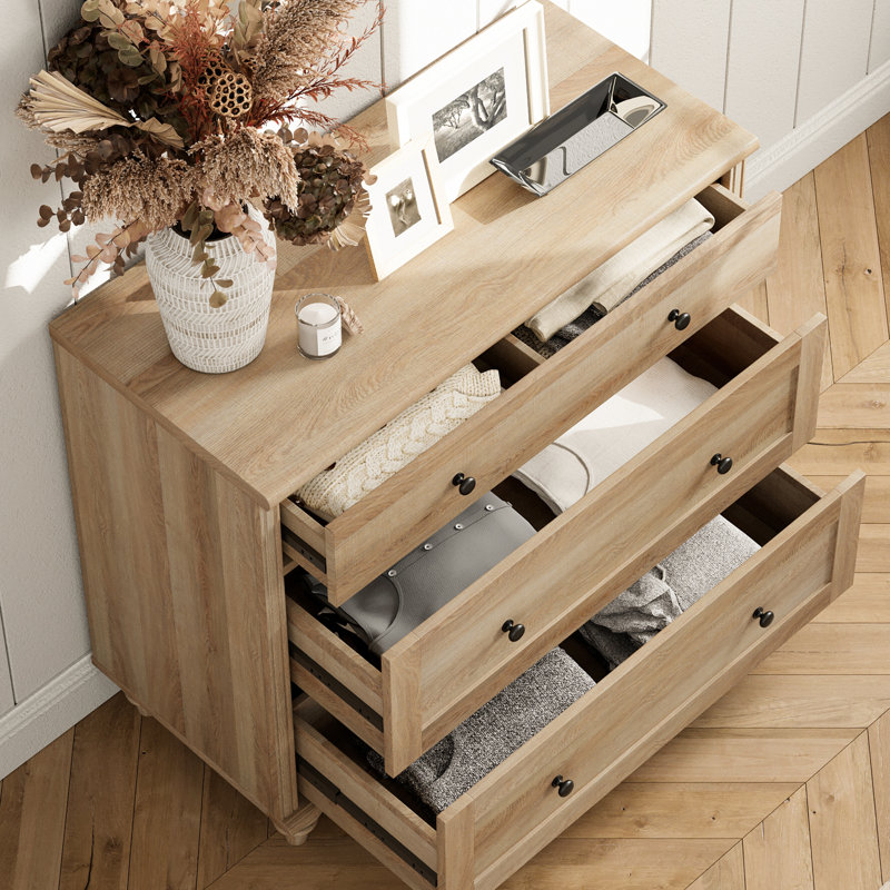 Scarlett Mid-Century Modern 3-Drawer Nightstand, Oak , Individual