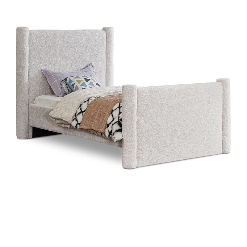 Elias Upholstered Platform Bed, Twin, Cream Boucle Fabric