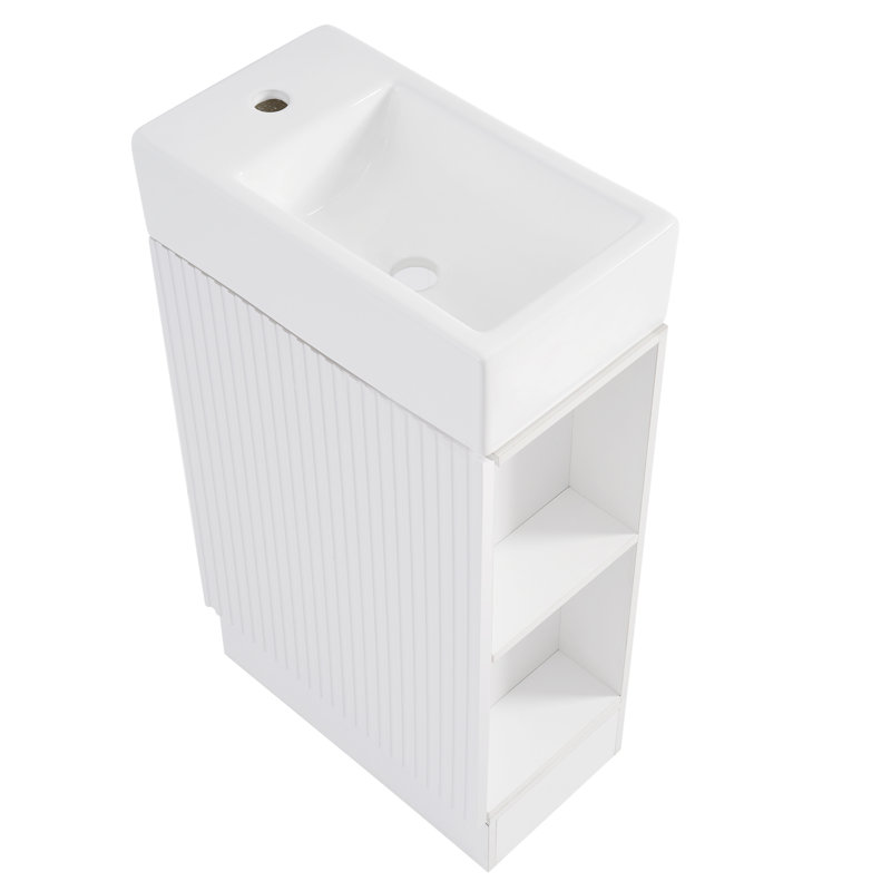 Meuble-lavabo sur pied simple 20 po avec plateau en céramique Onel, Blanc