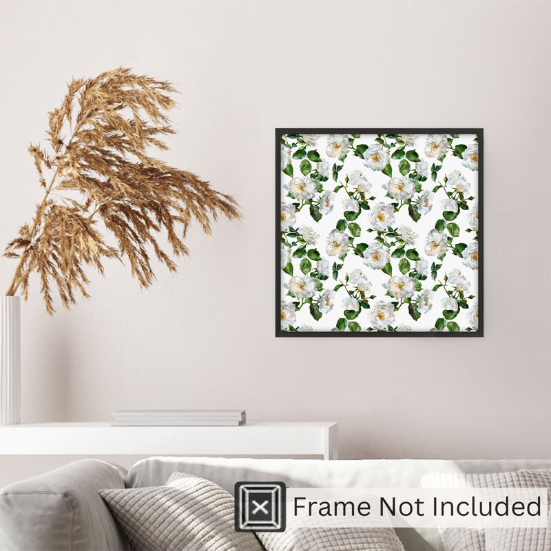 Floral blanc, fleurs roses, chalet, reproduction d'art non encadrée, H 12 po x l 12 po
