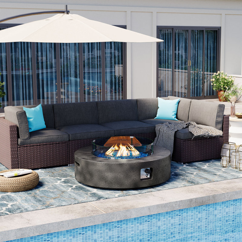 Outdoor Concrete Propane Fire Pit Table, Gray/Blue