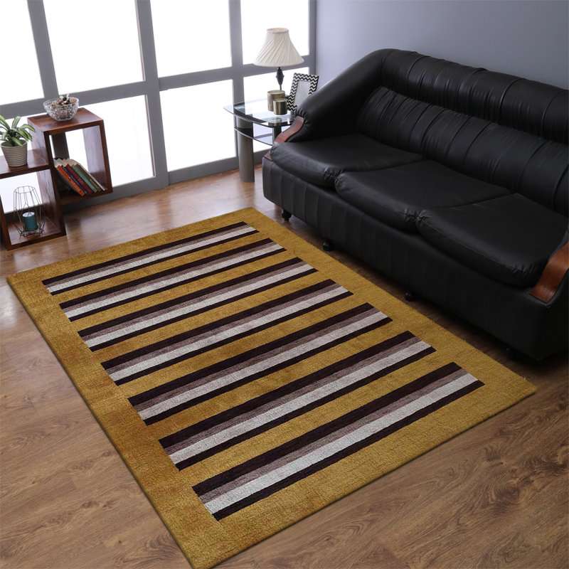 Hand Knotted Loom Wool Eco-Friendly Area Rugs  - 9' x 12', Rectangle, Gold Brown Color, Contemporary Modern Design, High Pile Thick Handmade Anti Skid Rugs for Living Room