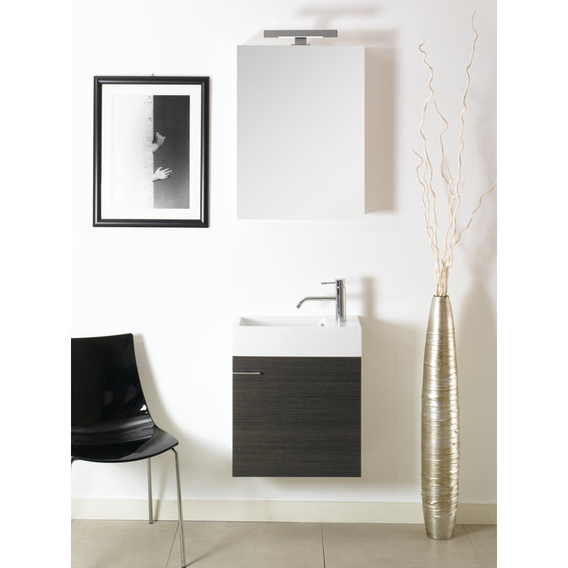 Ensemble de meuble-lavabo simple mural 21 "avec miroir Lola, Chêne gris