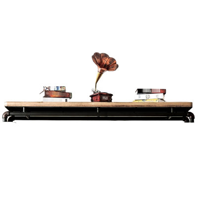 Pont de console industriel en métal et en bois, aspect noir antique, 13,46 po de largeur, poids de l'emballage de 48 lb, pour la zone de divertissement