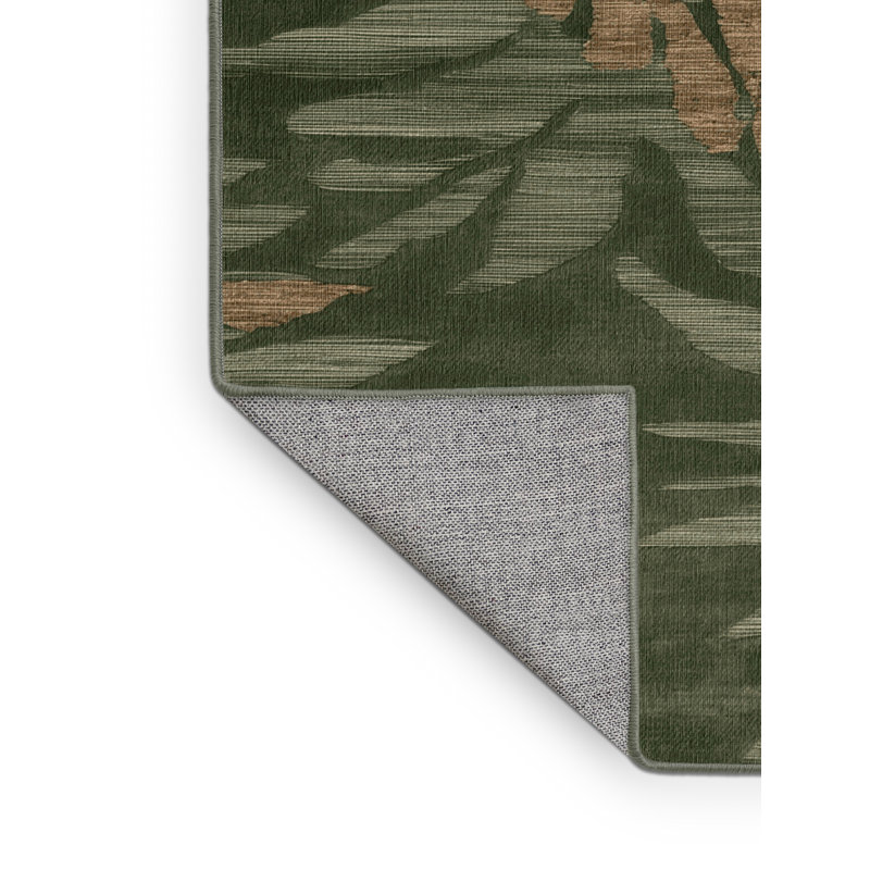Tapis abstrait vert lavable à la machine, Rond 5 pi