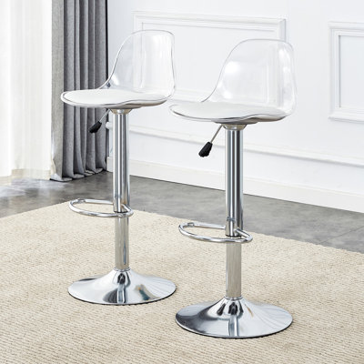 Modern Minimalist Bar Chairs And Bar Stools. Can Rotate 360 ° And Adjust Lifting. PET Backrest And PU Seats. Set Of 2. Suitable For Bars, And Front Desk Cashiers.