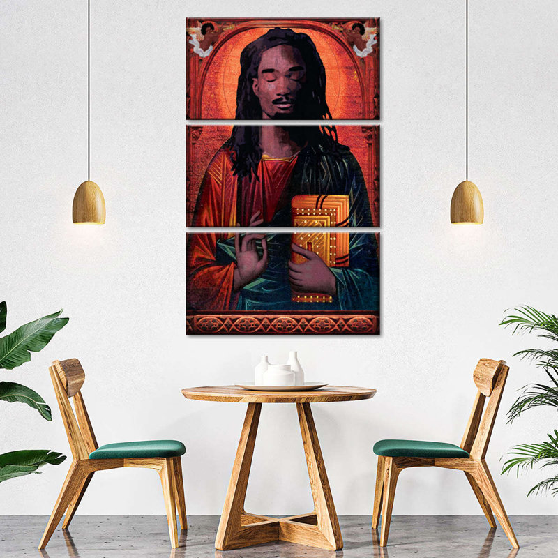 Jésus-Christ noir sur toile, ensemble de 3 pièces, H 28 po x l 45 po x P 1,25 po
