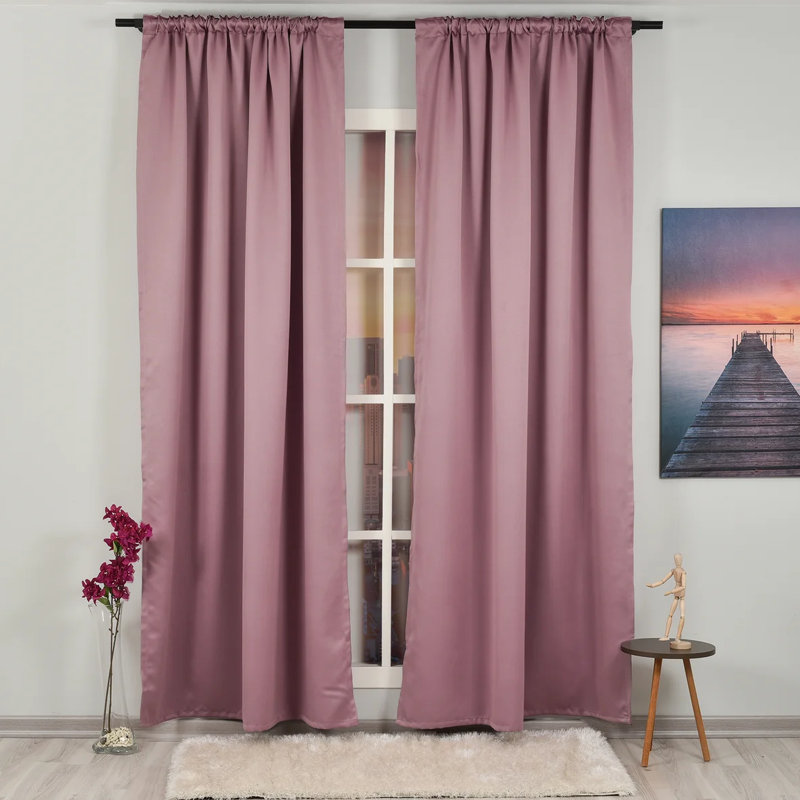 Sateen Look Room Darkering Room Darkening Curtain Pair, 52" W x 72" L, Rose Pink