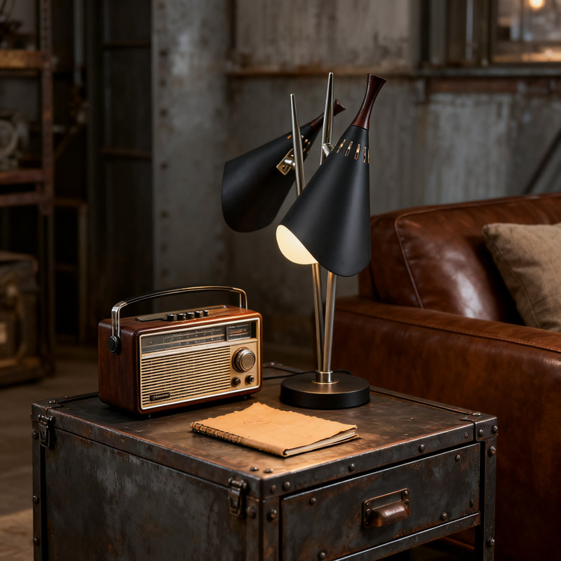 Lampe de bureau 2 lumières à luminosité réglable, base en acier brossé et abat-jour noir pour l'éclairage de bureau à domicile, de chambre à coucher ou de salon