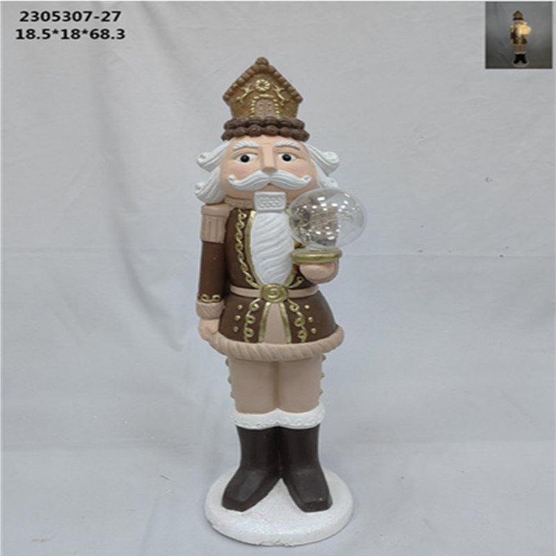 LED Lighted Nutcracker With Globe - 27" - Brown And Beige