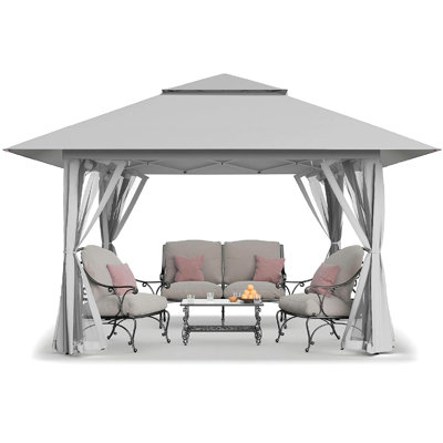 CROWN SHADES Pop Up Gazebo, Patented One Push Outdoor Canopy Tent with Wheeled STO-N-Go Cover Bag, Pop Up Canopy with Netting for Patio, Party, Backyard