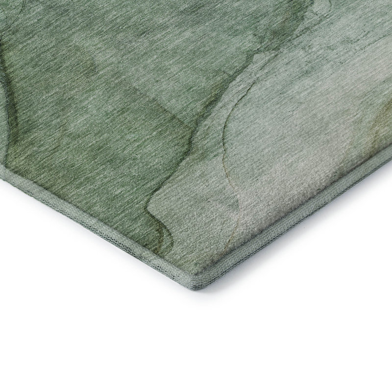 Premium Machine Washable Cerrito AMF607 Green Rug, Rectangle 9' x 12'
