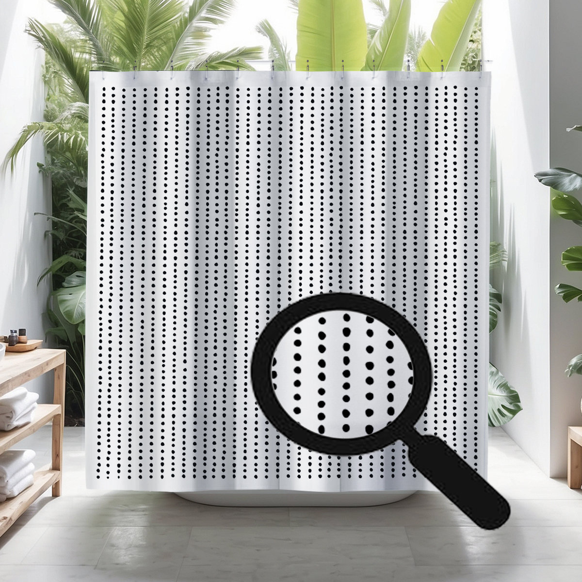 Thora Dots Mid-Century Shower Curtain, Black