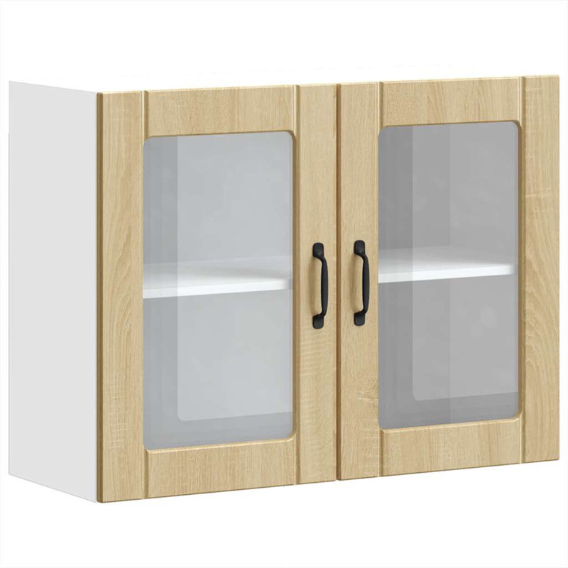 Kitchen Wall Cabinet With Glass Door Lucca Engineered Wood, Sonoma Oak, 60cm H x 80cm W x 31cm D