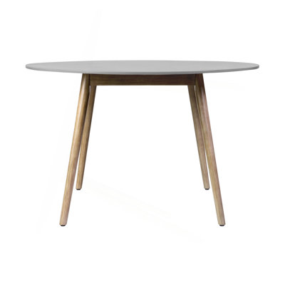 Kylie Outdoor Patio Round Dining Table In Light Eucalyptus And Gray Stone