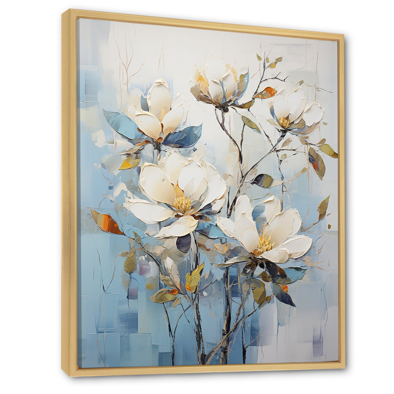 «Blue and White Magnolias Flowers Harmony» sur toile, Cadre naturel flottant, H 40 po x l 30 po x P 1,5 po