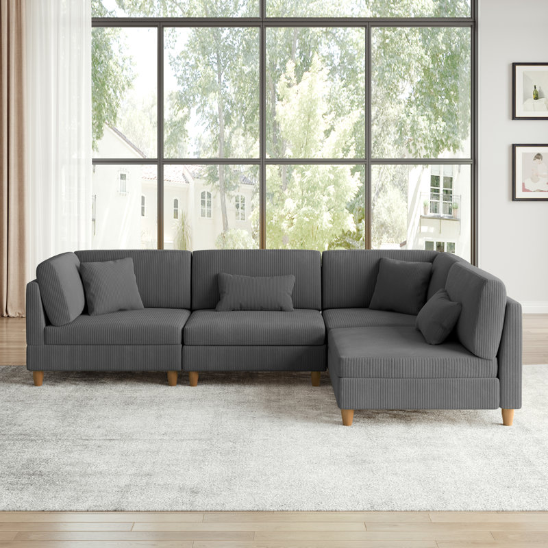 Seemab 120.6" W Corduroy Upholstered Modular Sectional, Gray