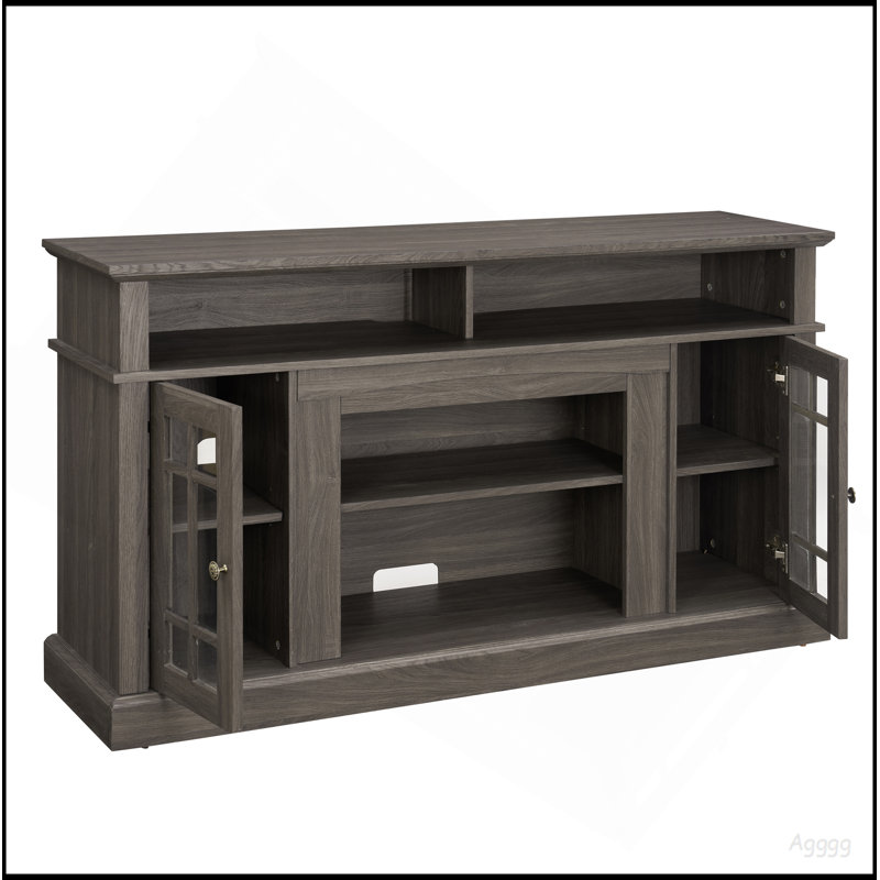 Meuble télé classique pour téléviseur de 65 po ou moins avec espace de rangement ouvert et fermé, noyer foncé / noir Classic