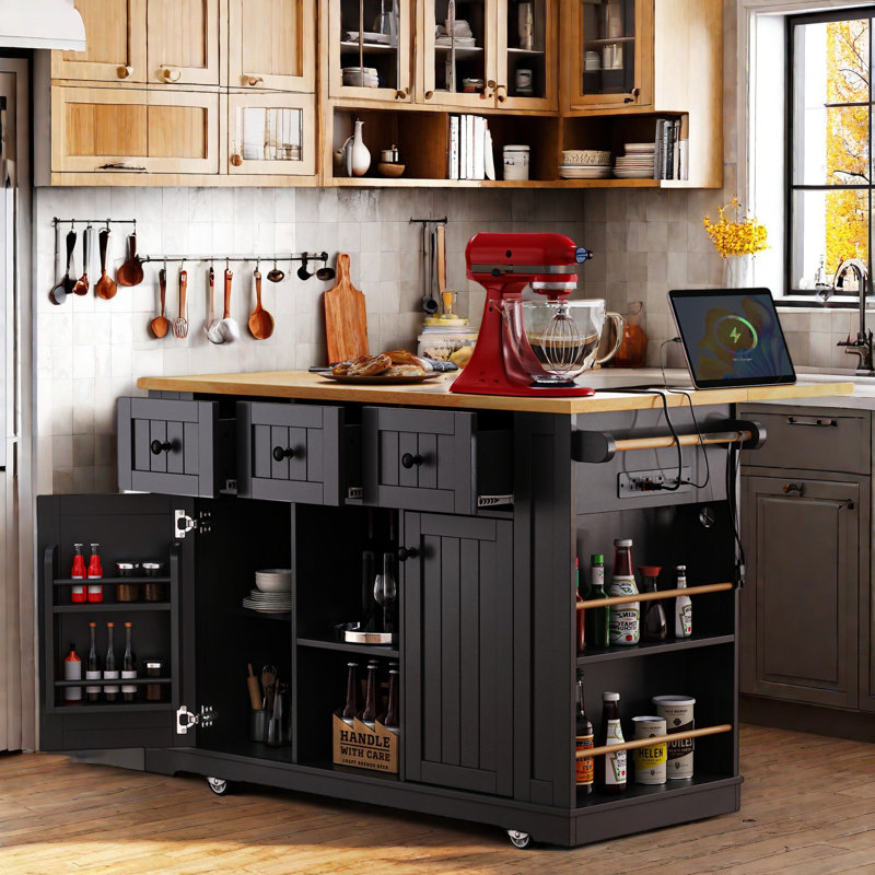 Braidon Wood Kitchen Cart, Black