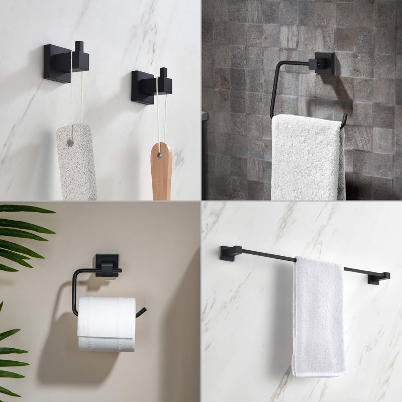 Ensemble de quincaillerie de salle de bain 5 pièces, Noir mat