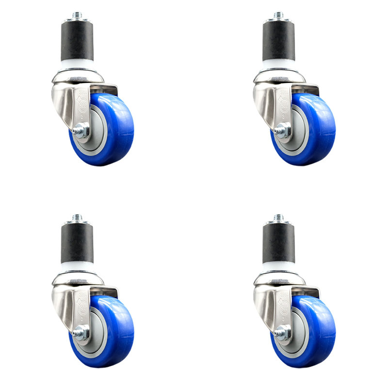 Ensemble de roulettes extensibles en polyuréthane pivotant, H 3,5 po x l 3,5 po, Bleu