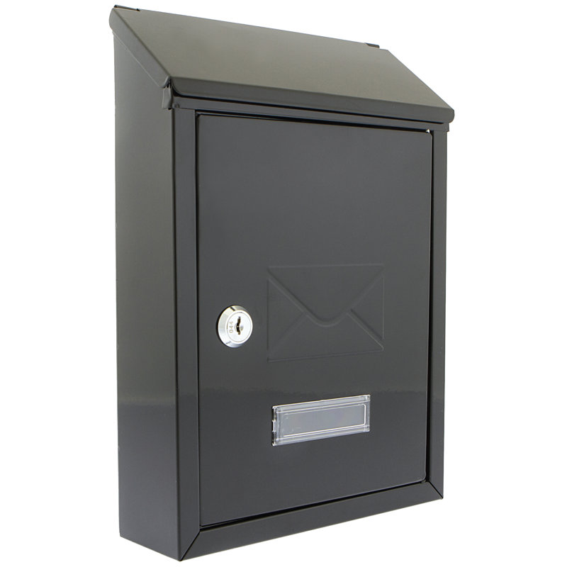 Avon Rear Entry Wall Mounted Galvanised Steel Lockable Weatherproof Post Box - 21x30x7cm, Black