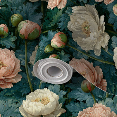 Papier auto-adhésif à peler et à coller Élégant floral sans soudure émeraude profonde auto-adhésive et amovible 24 po x 118 po (60 x 300 cm)