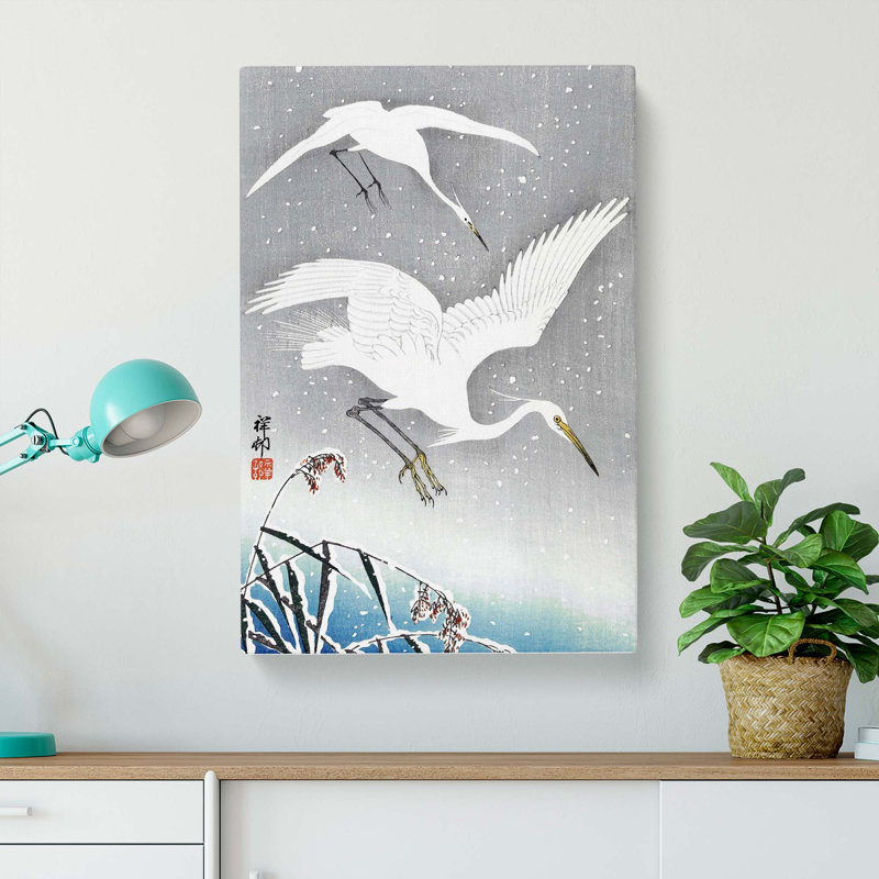 Descending Egrets by Louis Renard - Wrapped Canvas Painting, 50cm H x 35cm W x 3cm D