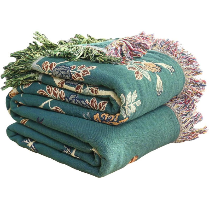 Housse de couette 100% coton DONEUS Boho, Grand lit, Floral jaune / vert