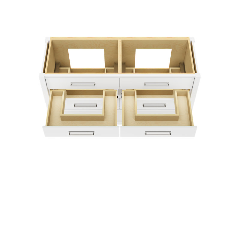 Kiawah Double Drawer Bath Vanity, Pure White, Polished Chrome, 60"