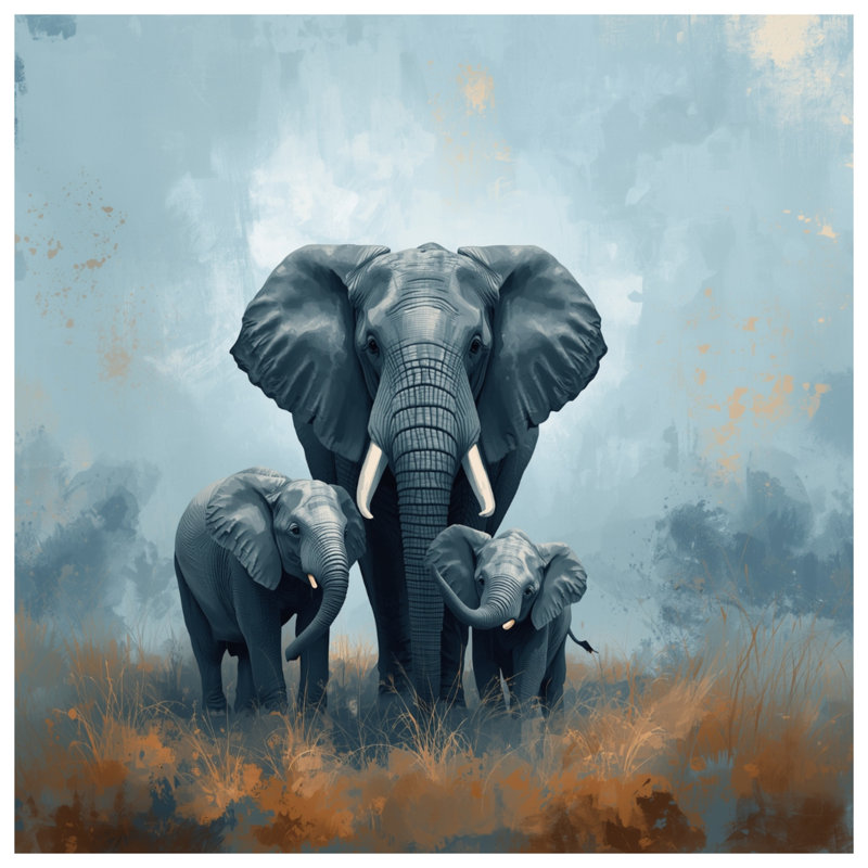Édredon Elephant Family In Grassland, Simple extra long