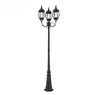 3-Light 94"in Matte Black Outdoor Post Light with Dusk to Dawn