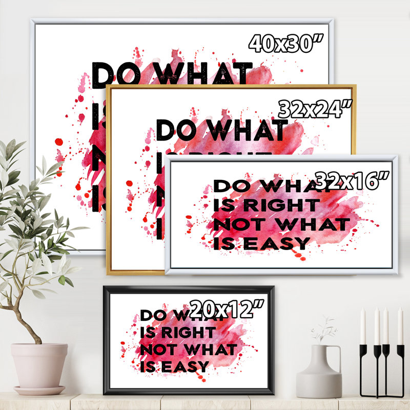 «Do What Is Right Not What Is Easy I», art textuel sur toile, Toile encadrée d'or, H 24 po x l 32 po x P 1 po