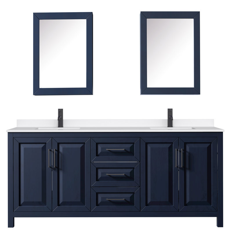 Daria 80 in. with Mirror Vanity, White Quartz, Blue, Matte Black