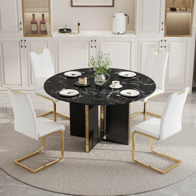 Ensemble de table de salle à manger rond en marbre avec chaises modernes en similicuir, ensemble de coin-repas pour appartement et petit espace