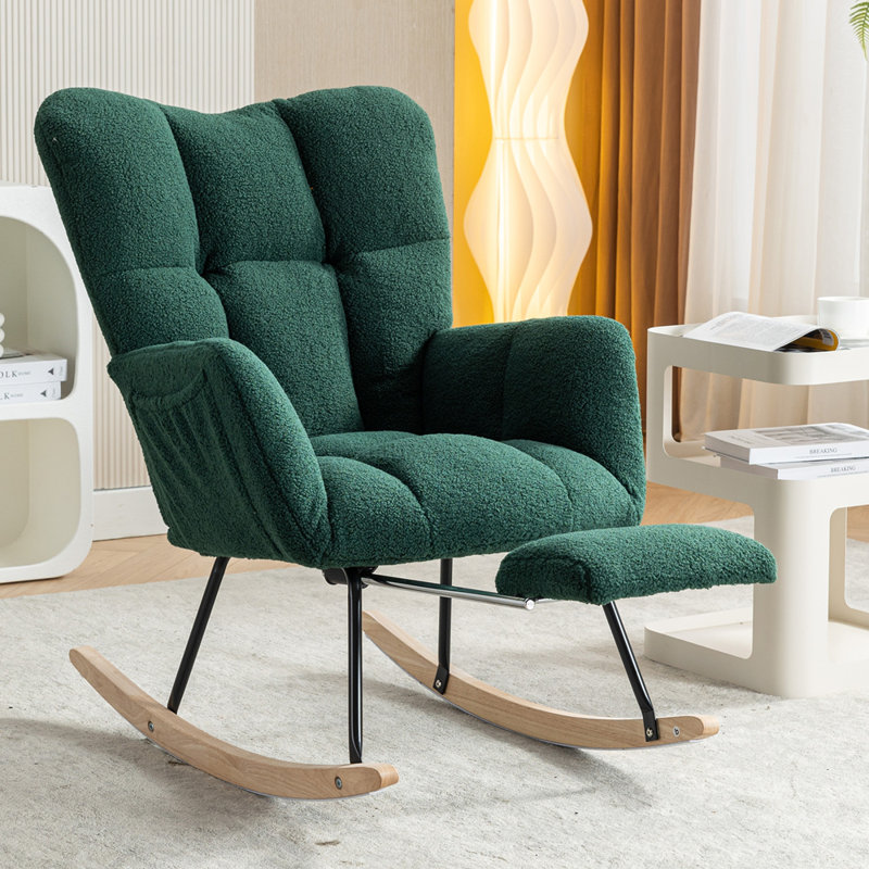 Chaise berçante en tissu avec repose-pieds Teddy, Vert